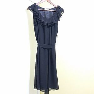 NWT Calvin Klein Sleeveless Black Chiffon Midi Dress - Sz 14